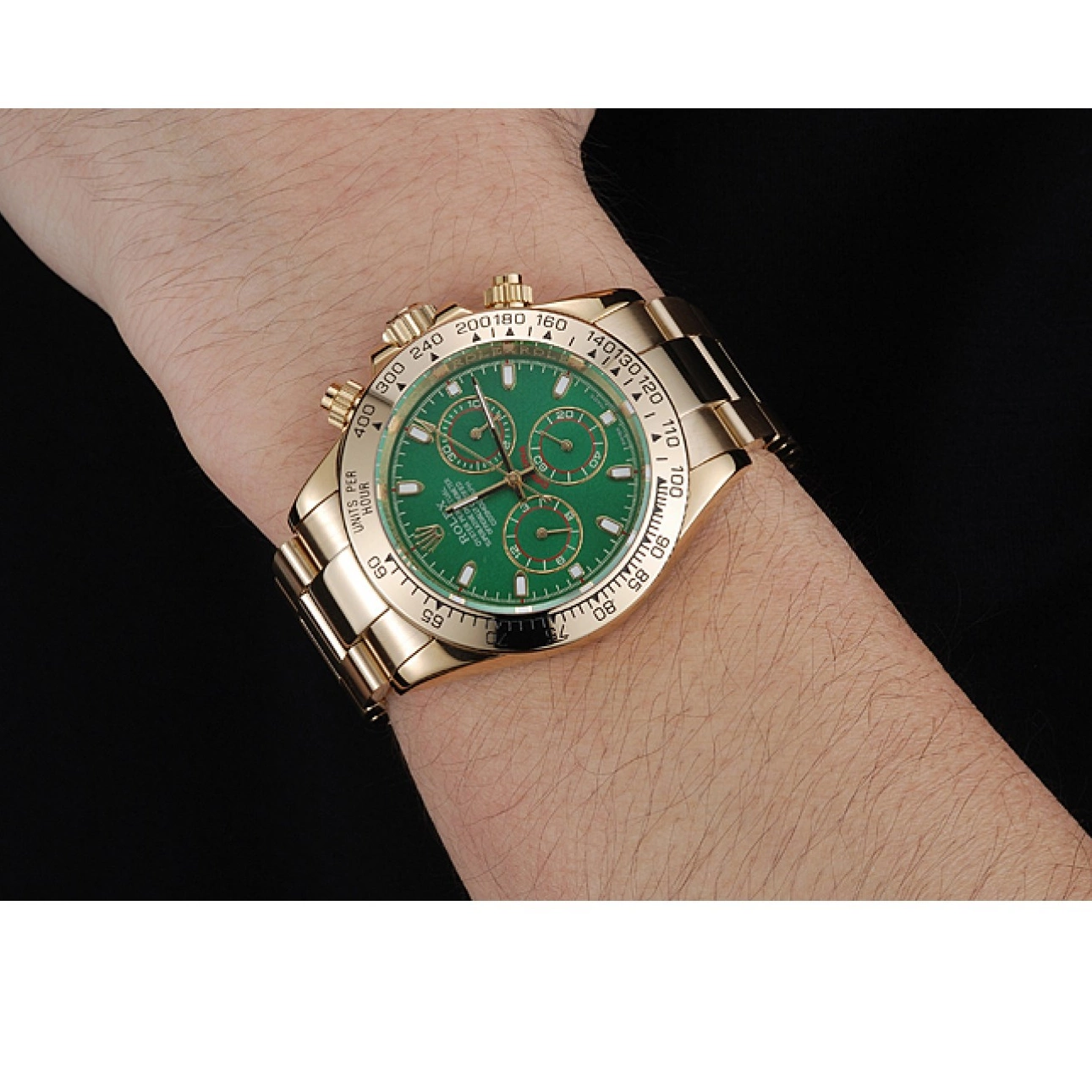 Aaa replica Cosmograph 1454244 Rolex Daytona Case Gold Green Bracelet And Dial 0725